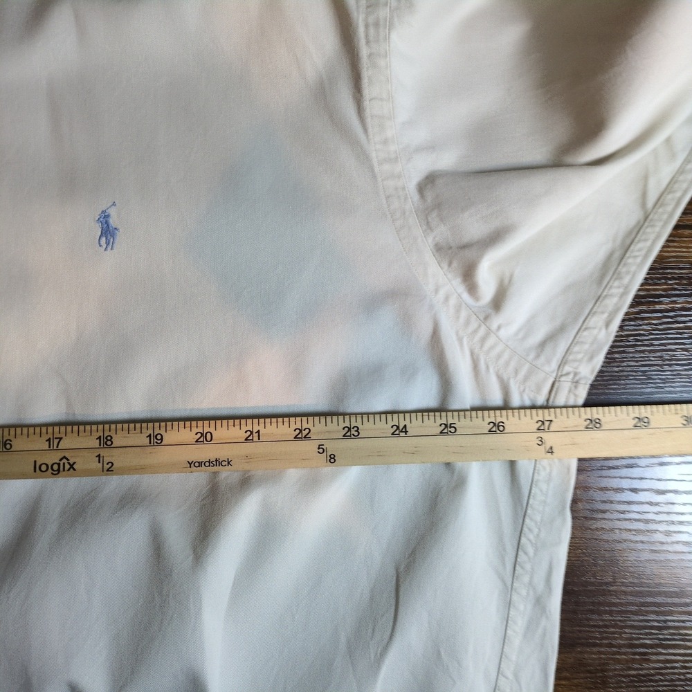 Ralph Lauren Mens XL Button Down Shirt Cream Cotton Long Sleeve Blue Pony Logo - Picture 5 of 9